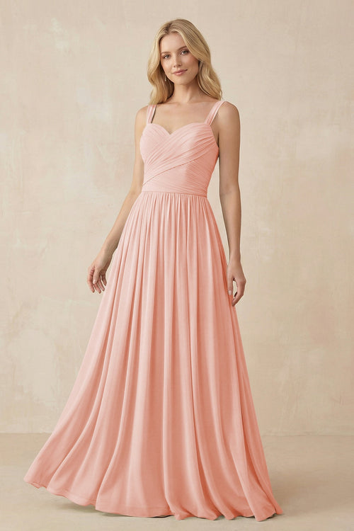 A - Line Pleated Chiffon Long Bridesmaid Dress in Rose Petal - SHE IS ME Bridesmaid Dresses