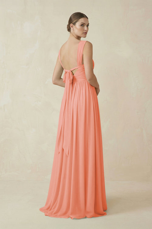 A - Line Pleated Chiffon Long Bridesmaid Dress in Rosette - SHE IS ME Bridesmaid Dresses