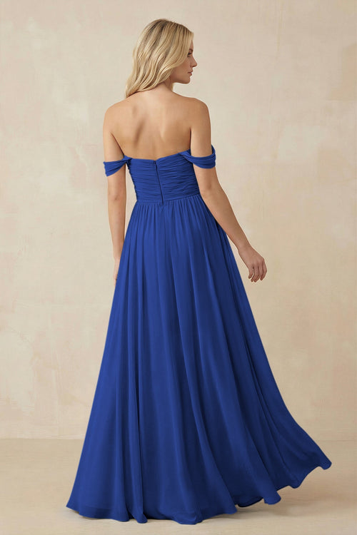 A - Line Pleated Chiffon Long Bridesmaid Dress in Royal Blue - SHE IS ME Bridesmaid Dresses
