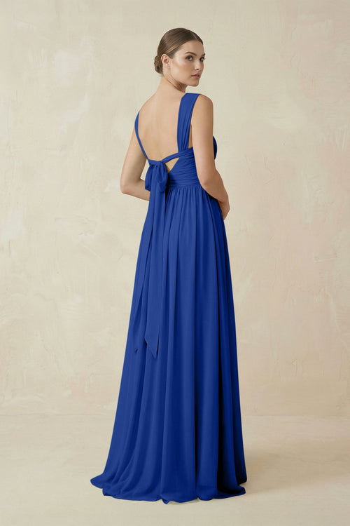 A - Line Pleated Chiffon Long Bridesmaid Dress in Royal Blue - SHE IS ME Bridesmaid Dresses