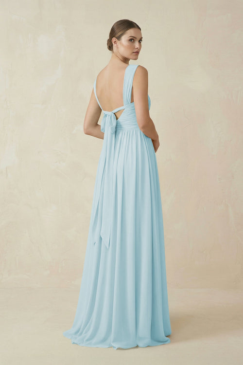 A - Line Pleated Chiffon Long Bridesmaid Dress in Sky Blue - SHE IS ME Bridesmaid Dresses