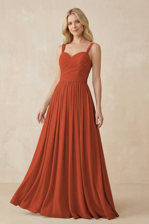 A - Line Pleated Chiffon Long Bridesmaid Dress in Spice - SHE IS ME Bridesmaid Dresses