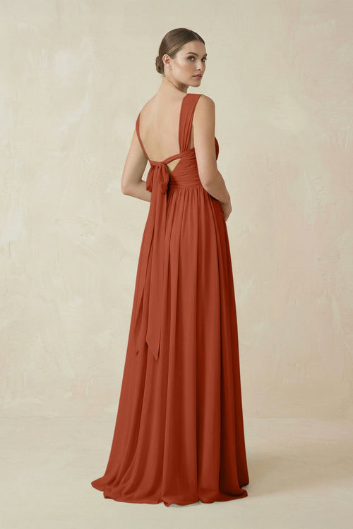 A - Line Pleated Chiffon Long Bridesmaid Dress in Spice - SHE IS ME Bridesmaid Dresses