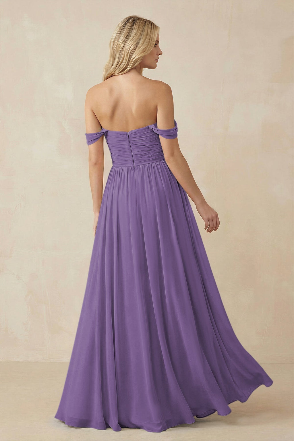 A - Line Pleated Chiffon Long Bridesmaid Dress in Tahiti - SHE IS ME Bridesmaid Dresses