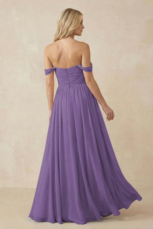 A - Line Pleated Chiffon Long Bridesmaid Dress in Tahiti - SHE IS ME Bridesmaid Dresses