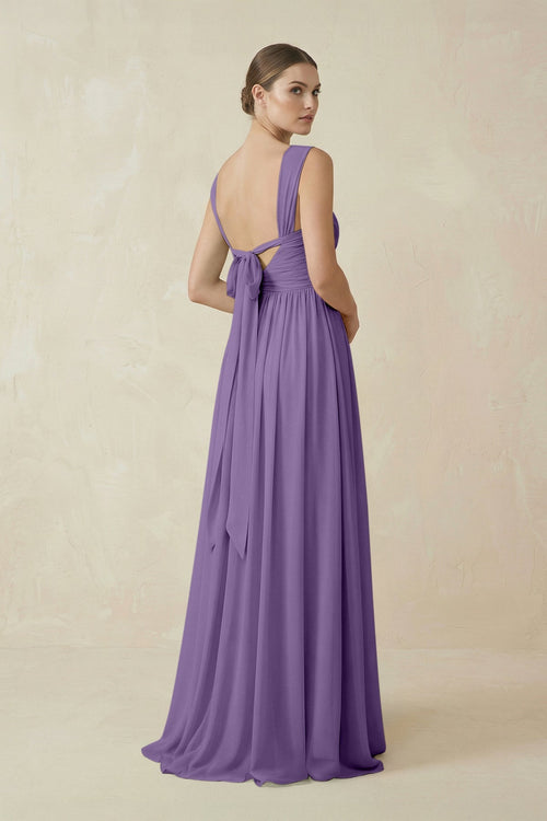 A - Line Pleated Chiffon Long Bridesmaid Dress in Tahiti - SHE IS ME Bridesmaid Dresses