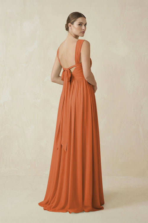 A - Line Pleated Chiffon Long Bridesmaid Dress in Terracotta - SHE IS ME Bridesmaid Dresses