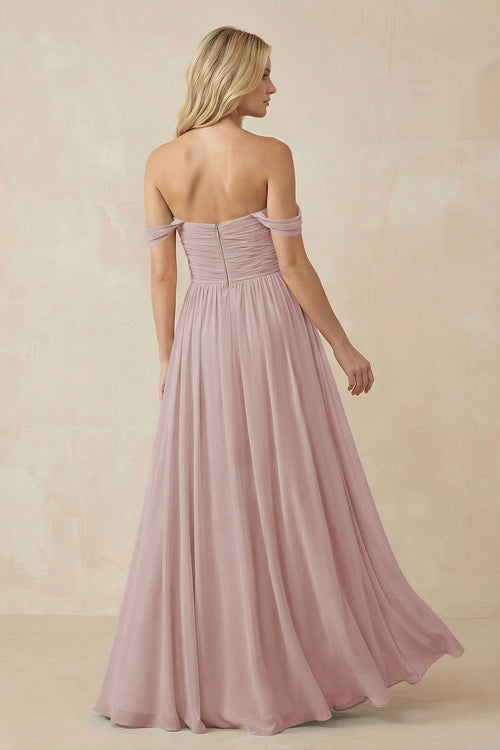A - Line Pleated Chiffon Long Bridesmaid Dress in Toffee - SHE IS ME Bridesmaid Dresses