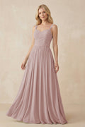 A - Line Pleated Chiffon Long Bridesmaid Dress in Toffee - SHE IS ME Bridesmaid Dresses