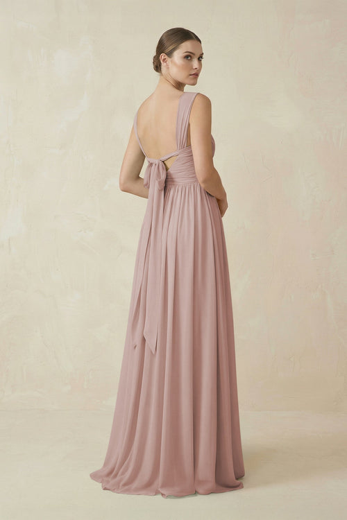 A - Line Pleated Chiffon Long Bridesmaid Dress in Toffee - SHE IS ME Bridesmaid Dresses