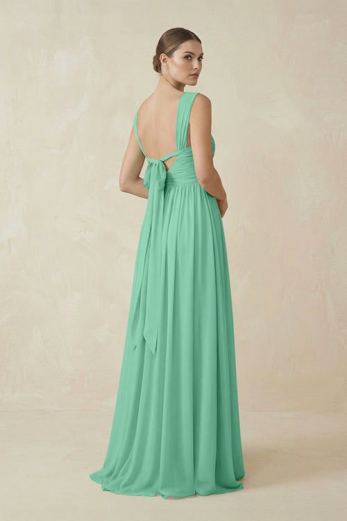 A - Line Pleated Chiffon Long Bridesmaid Dress in Turquoise - SHE IS ME Bridesmaid Dresses