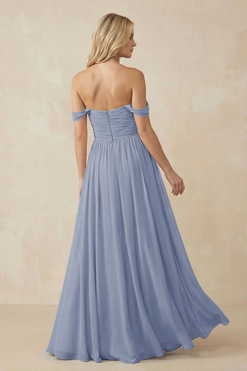 A - Line Pleated Chiffon Long Bridesmaid Dress in Twilight - SHE IS ME Bridesmaid Dresses