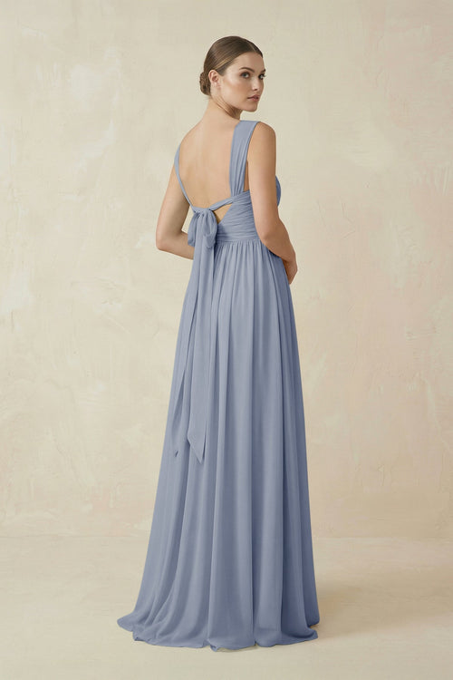 A - Line Pleated Chiffon Long Bridesmaid Dress in Twilight - SHE IS ME Bridesmaid Dresses