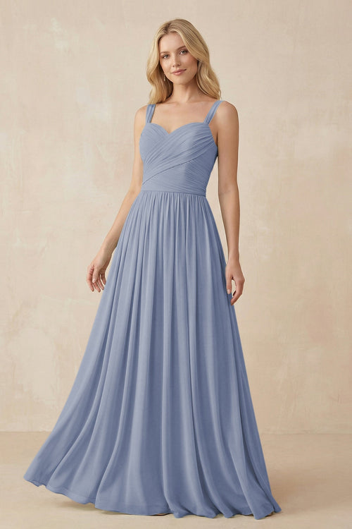 A - Line Pleated Chiffon Long Bridesmaid Dress in Twilight - SHE IS ME Bridesmaid Dresses