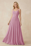 A - Line Pleated Chiffon Long Bridesmaid Dress in Vintage Mauve - SHE IS ME Bridesmaid Dresses