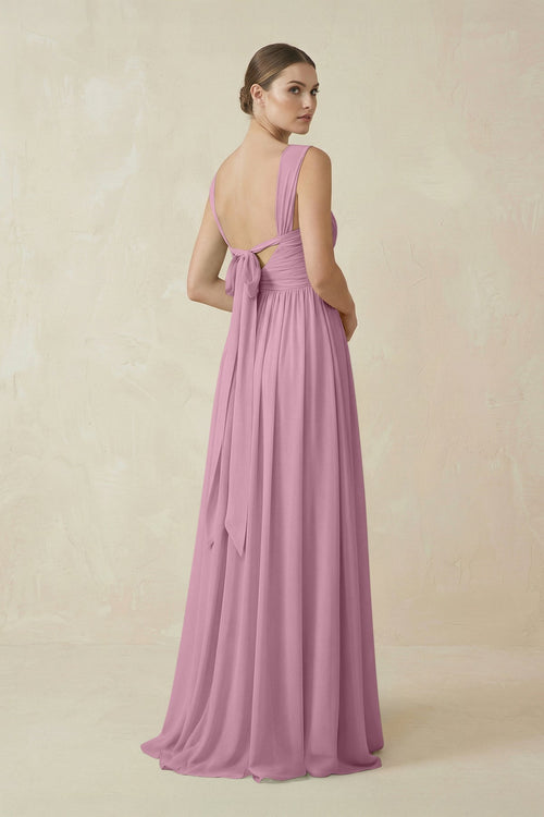 A - Line Pleated Chiffon Long Bridesmaid Dress in Vintage Mauve - SHE IS ME Bridesmaid Dresses