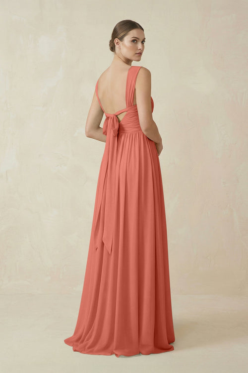 A - Line Pleated Chiffon Long Bridesmaid Dress in Wild Rose - SHE IS ME Bridesmaid Dresses