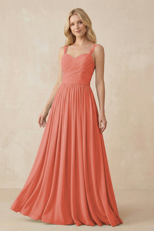 A - Line Pleated Chiffon Long Bridesmaid Dress in Wild Rose - SHE IS ME Bridesmaid Dresses