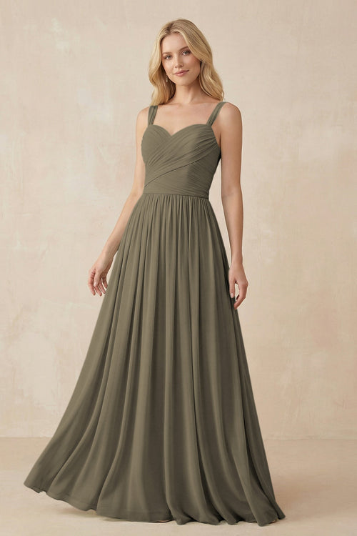 A - Line Pleated Chiffon Long Bridesmaid Dress in Willow Green - SHE IS ME Bridesmaid Dresses