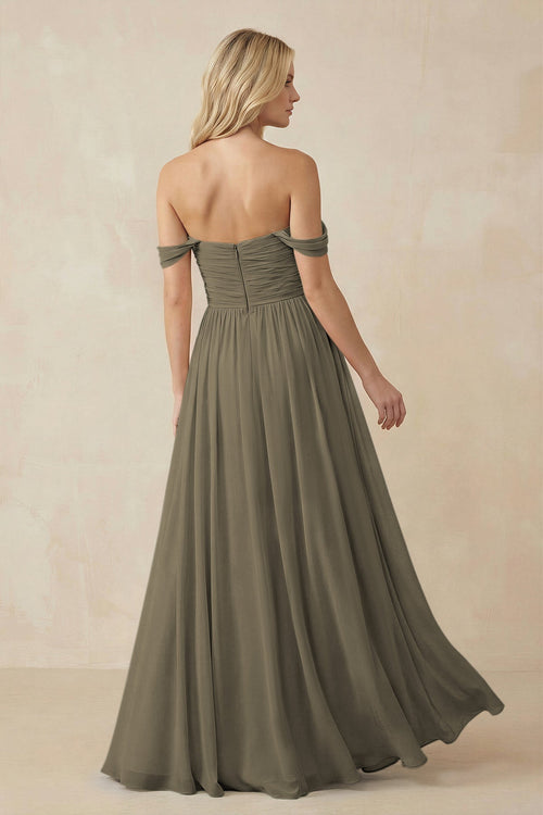 A - Line Pleated Chiffon Long Bridesmaid Dress in Willow Green - SHE IS ME Bridesmaid Dresses
