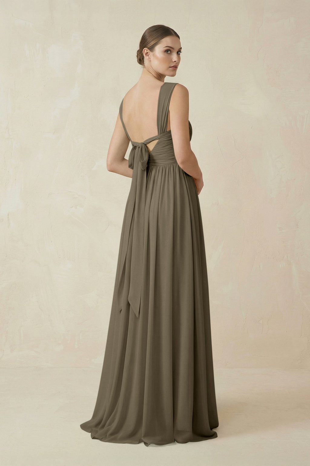 A - Line Pleated Chiffon Long Bridesmaid Dress in Willow Green - SHE IS ME Bridesmaid Dresses