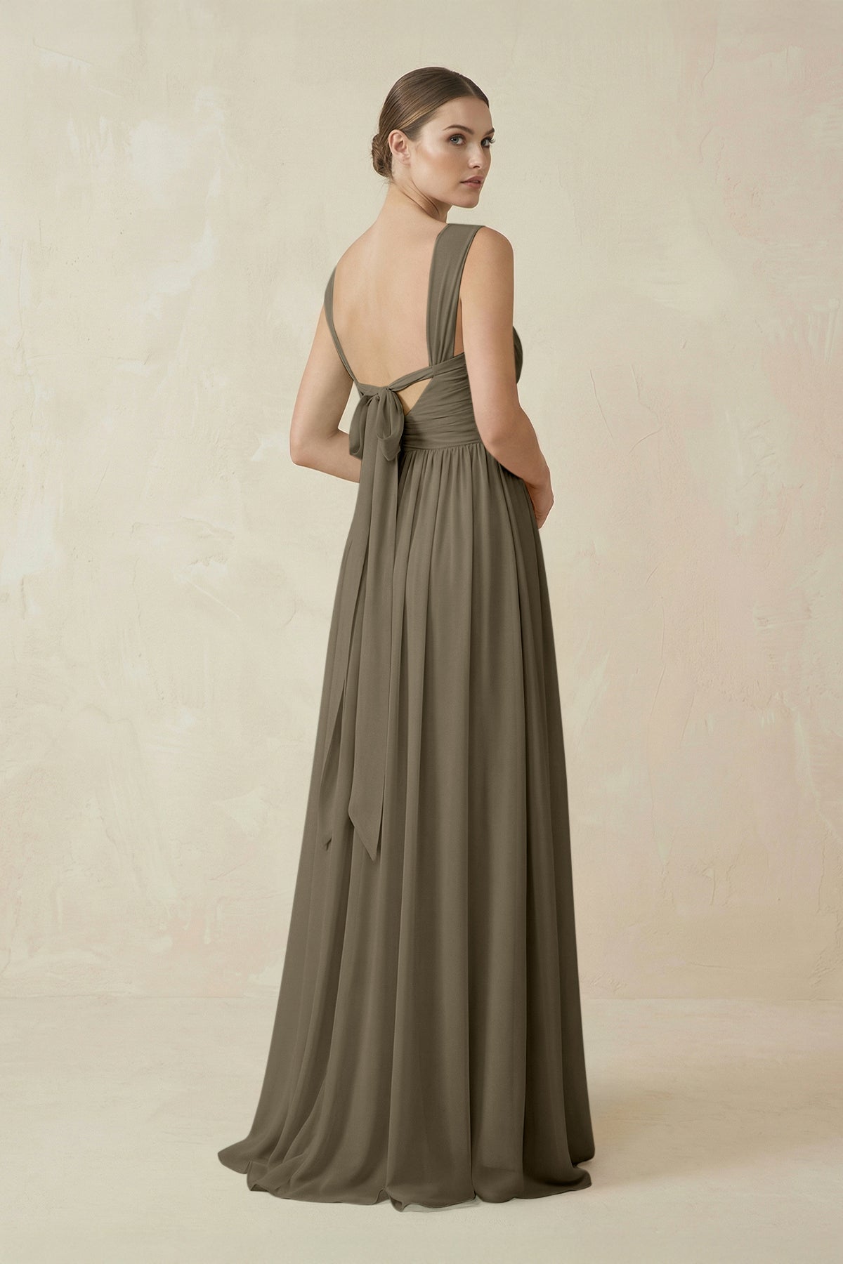 A - Line Pleated Chiffon Long Bridesmaid Dress in Willow Green - SHE IS ME Bridesmaid Dresses