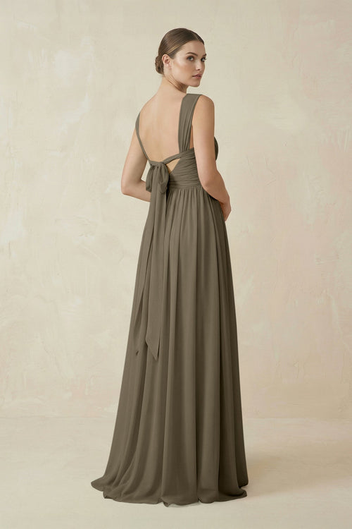 A - Line Pleated Chiffon Long Bridesmaid Dress in Willow Green - SHE IS ME Bridesmaid Dresses