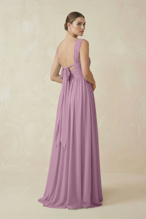 A - Line Pleated Chiffon Long Bridesmaid Dress in Wisteria - SHE IS ME Bridesmaid Dresses