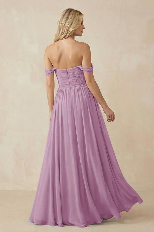 A - Line Pleated Chiffon Long Bridesmaid Dress in Wisteria - SHE IS ME Bridesmaid Dresses