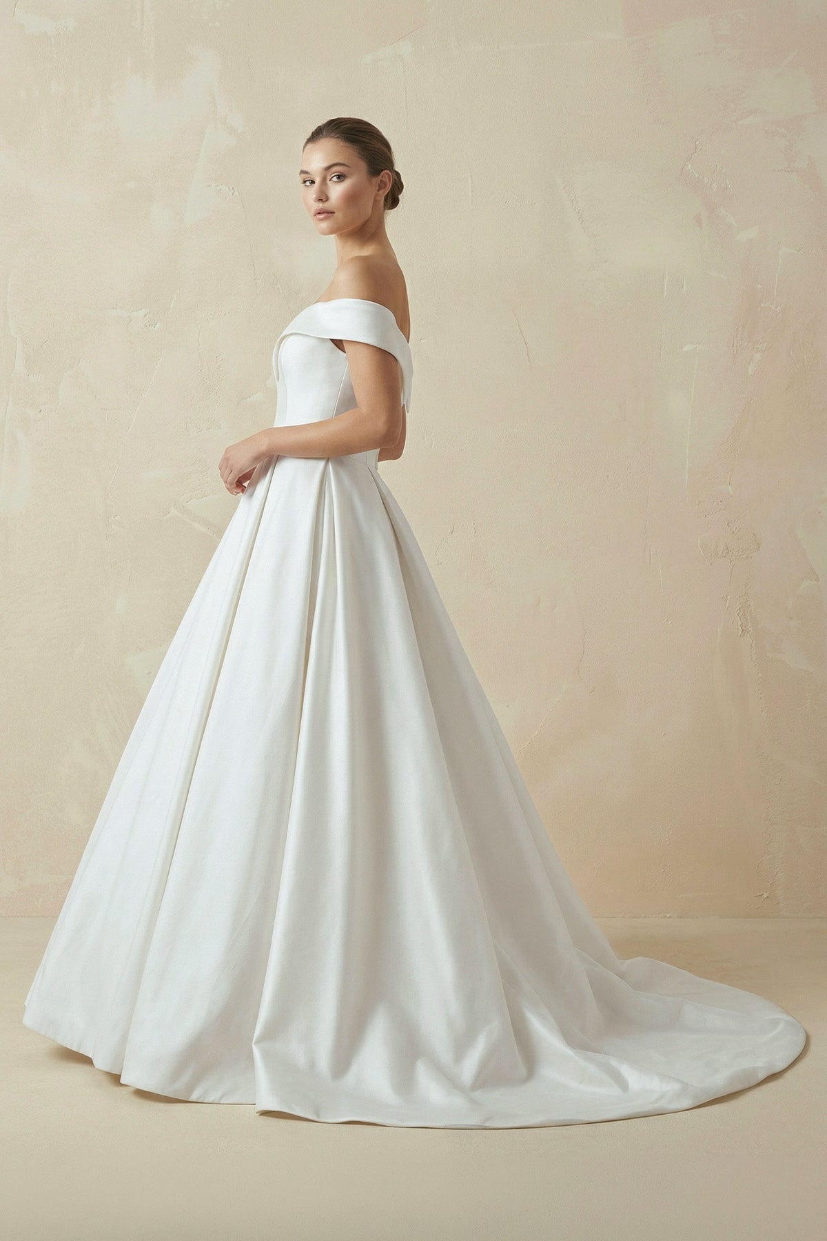 A - Line Satin Sweep Train White Wedding Dress - SHE IS ME Wedding Dresses