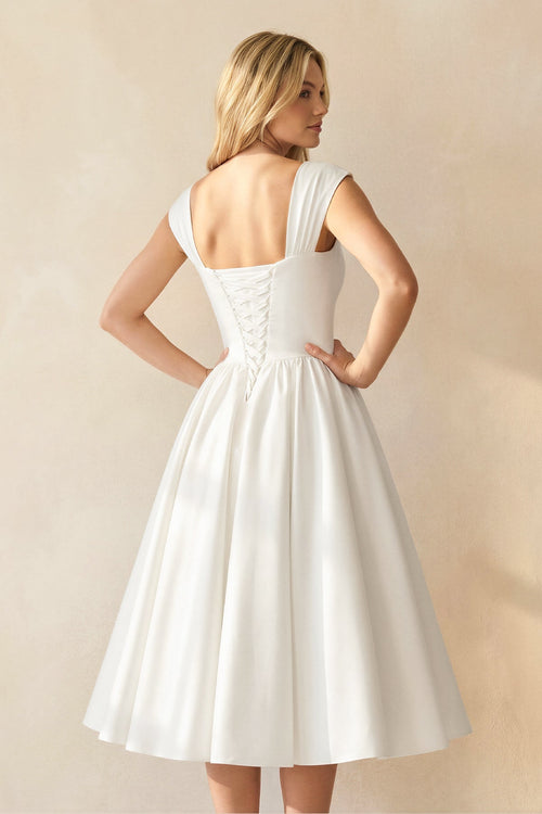 A - Line Sleeveless Lace - Up Back Satin Wedding Dress - SHE IS ME Wedding Dresses