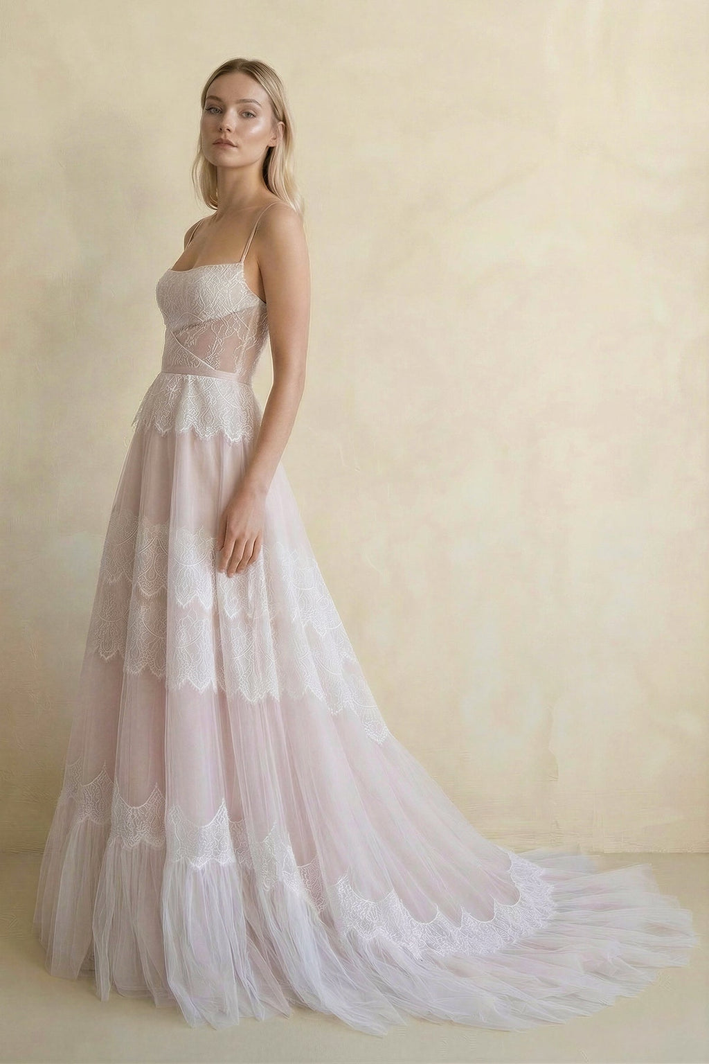 A Line Spaghetti Straps Lace Wedding Dress - SHE IS ME Wedding Dresses
