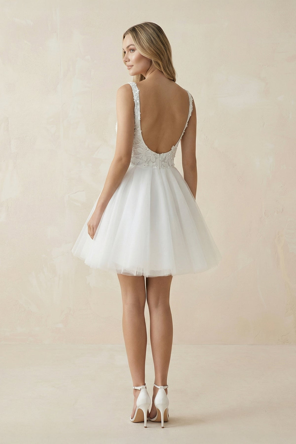 A Line Spaghetti Straps Tulle Wedding Dress With Appliques in White - SHE IS ME Wedding Dresses
