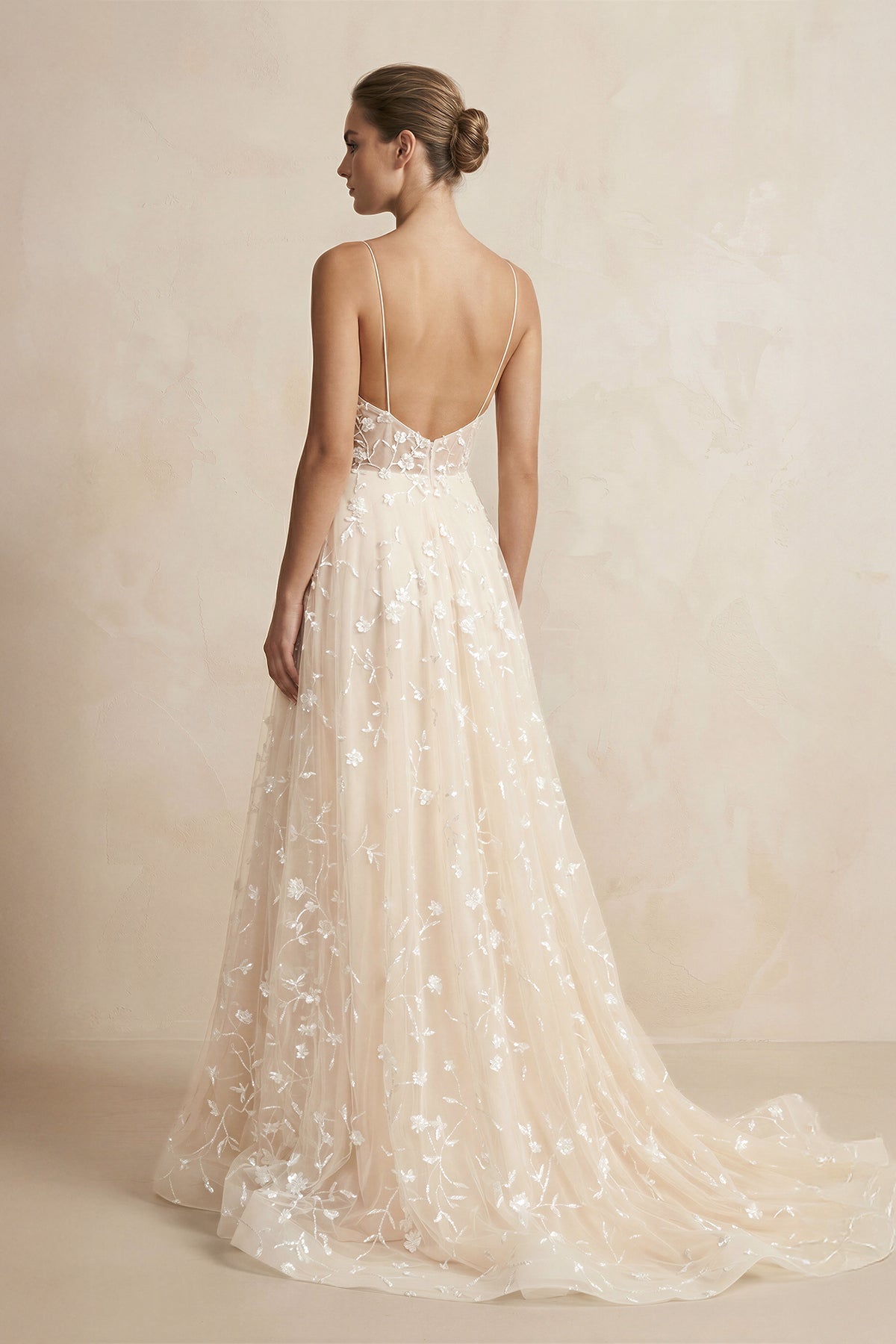 A Line Spaghetti Straps Wedding Dress in Champagne - SHE IS ME Wedding Dresses