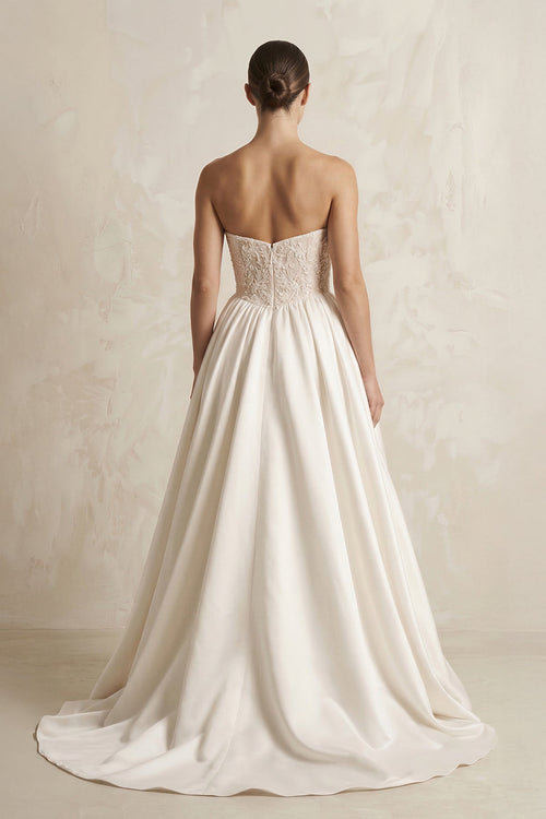 A - Line Strapless Corset Satin Wedding Dress in Ivory - SHE IS ME Wedding Dresses