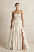 A - Line Strapless Corset Satin Wedding Dress in Ivory - SHE IS ME Wedding Dresses