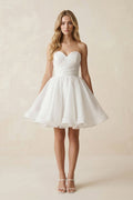 A - Line Strapless Pleated Organza Wedding Dress in White - SHE IS ME Wedding Dresses