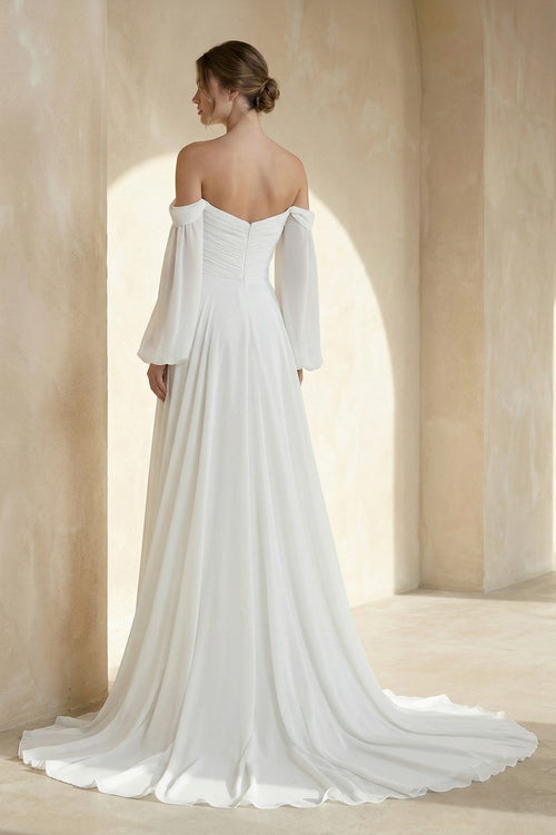 A - Line Sweetheart Long Sleeves Chiffon Wedding Dress - SHE IS ME Wedding Dresses