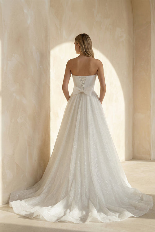 A Line Sweetheart Tulle Wedding Dress in White - SHE IS ME Wedding Dresses