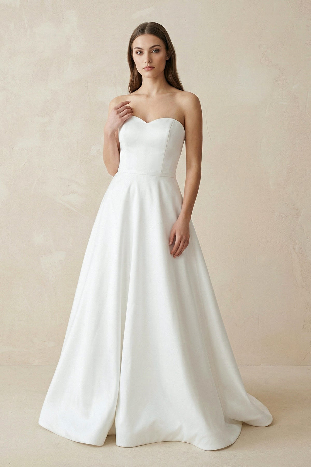 A - Line Sweetheart White Satin Wedding Dresses - SHE IS ME Wedding Dresses
