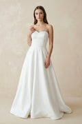 A - Line Sweetheart White Satin Wedding Dresses - SHE IS ME Wedding Dresses