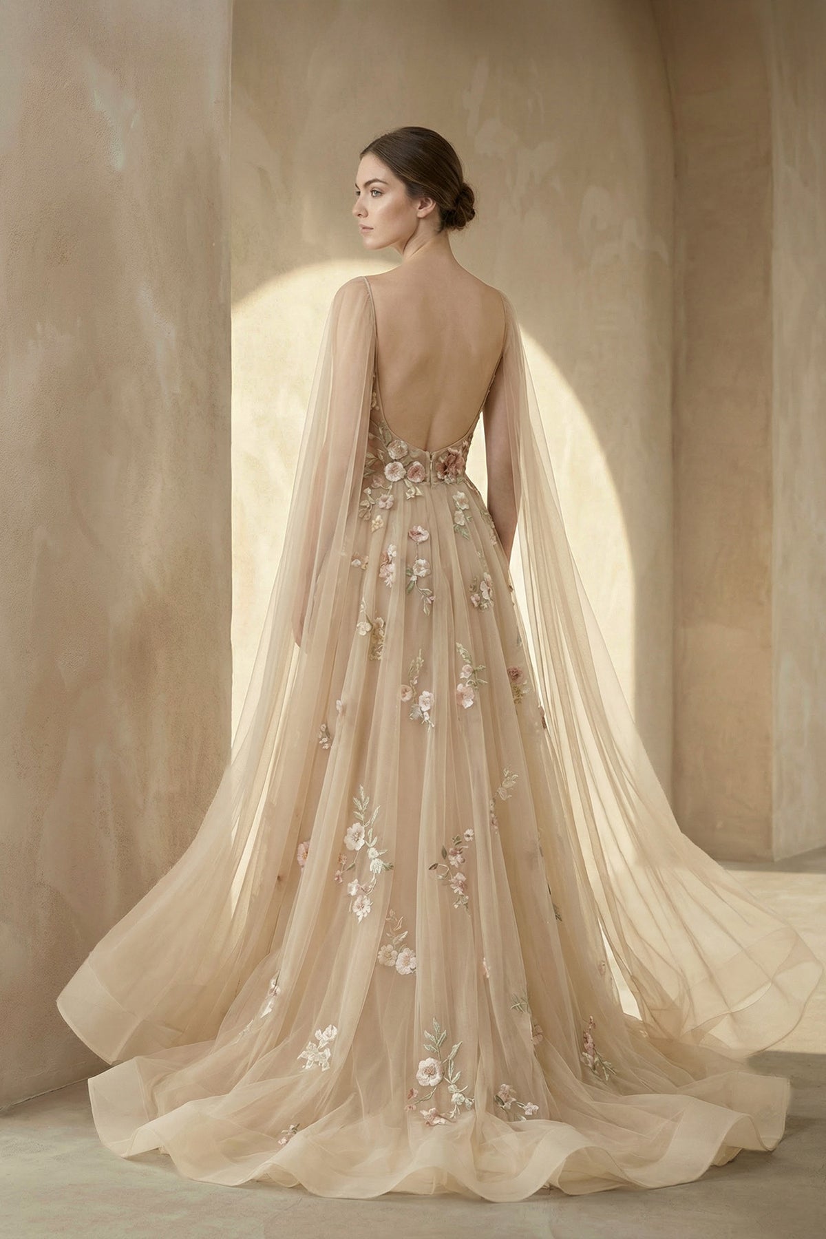 A - line V Neck Tulle Wedding Dresses With 3D Flower - SHE IS ME Wedding Dresses
