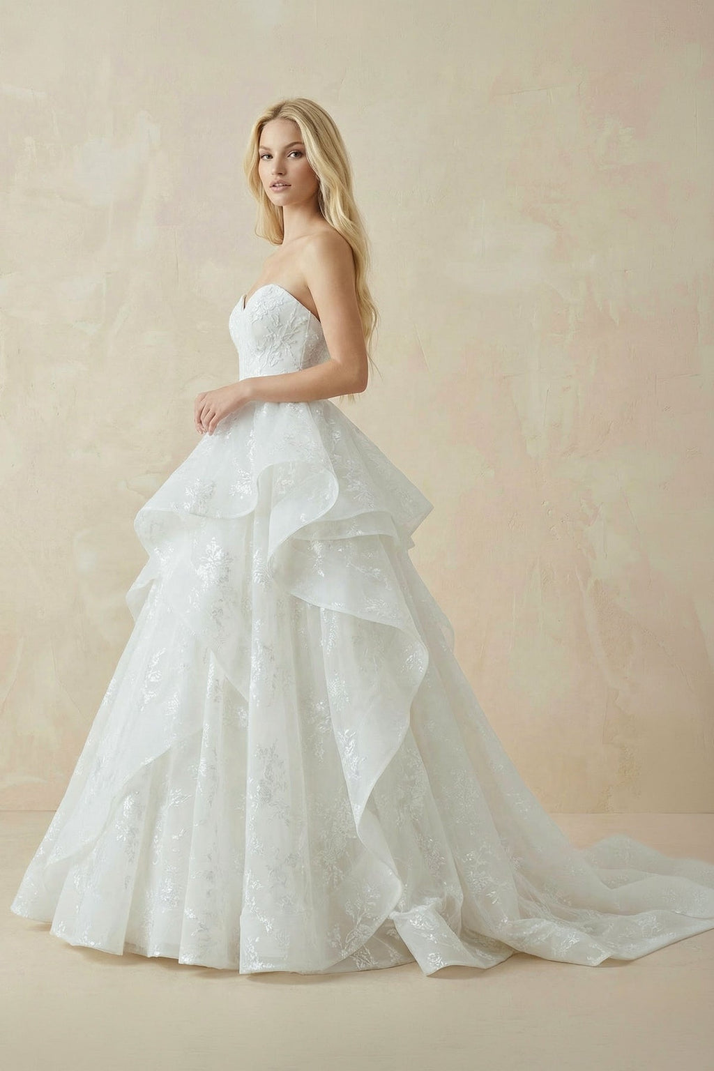 Ball Gown Lace Sweetheart Ruffles Sleeveless Wedding dress in White - SHE IS ME Wedding Dresses