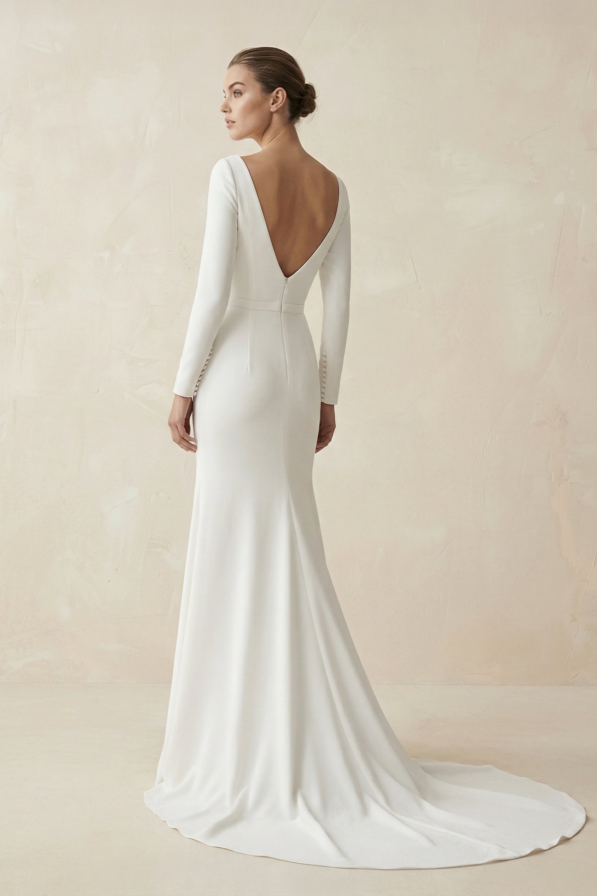 Bateau Neck Mermaid Long Sleeve Wedding Dress in White - SHE IS ME Wedding Dresses