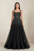 Black A - line Square Neck Tulle Beaded Wedding Dress in Black - SHE IS ME Wedding Dresses