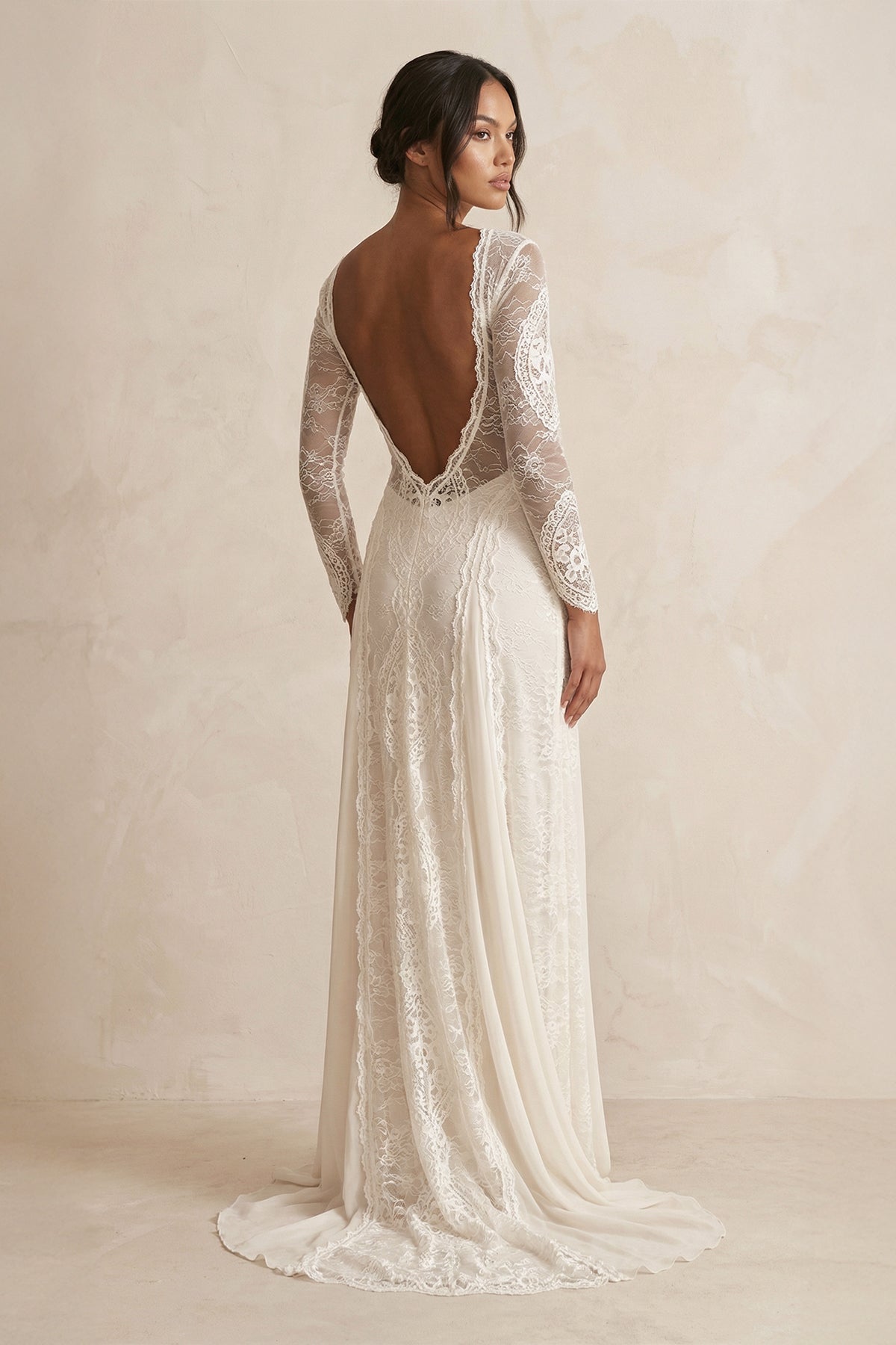 Boat Neck Sheath Lace Long Sleeve Wedding Dress in Ivory - SHE IS ME Wedding Dresses