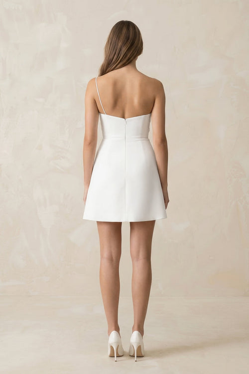 Bowknot Sheath Crepe Mini Wedding Dress in White - SHE IS ME Wedding Dresses