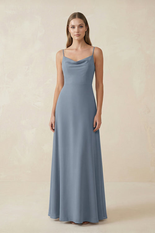 Cami Strap A-Line Chiffon Bridesmaid Dress in Neptune - SHE IS ME BRIDESMAID DRESSES