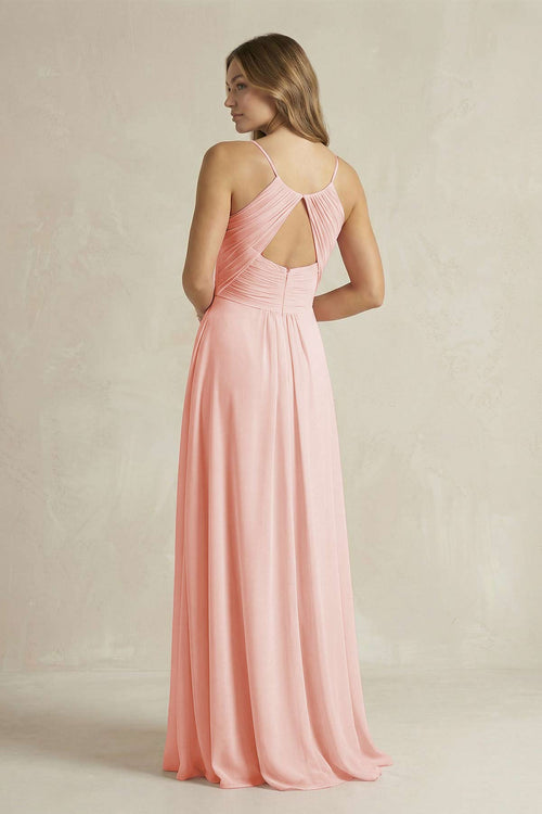 Cami Strap A - Line Chiffon Pleated Bridesmaid Dress in Rose Petal - SHE IS ME Bridesmaid Dresses