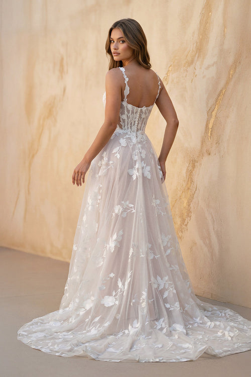 Cami Strap A - Line Corset Lace Wedding Dress in Ivory and Blush - SHE IS ME Wedding Dresses